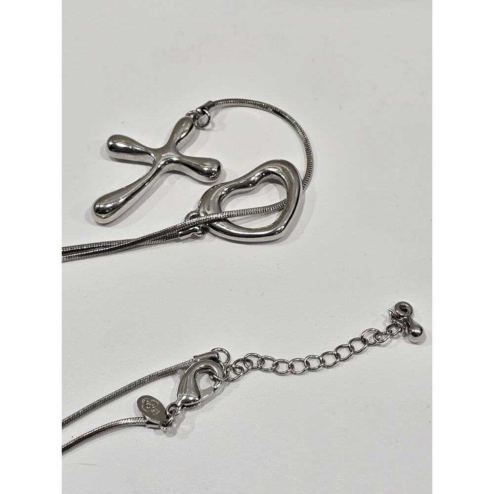 Token Of Love Heart Cross Intertwined Silver Chain Necklace Christian Agape - Picture 12 of 13